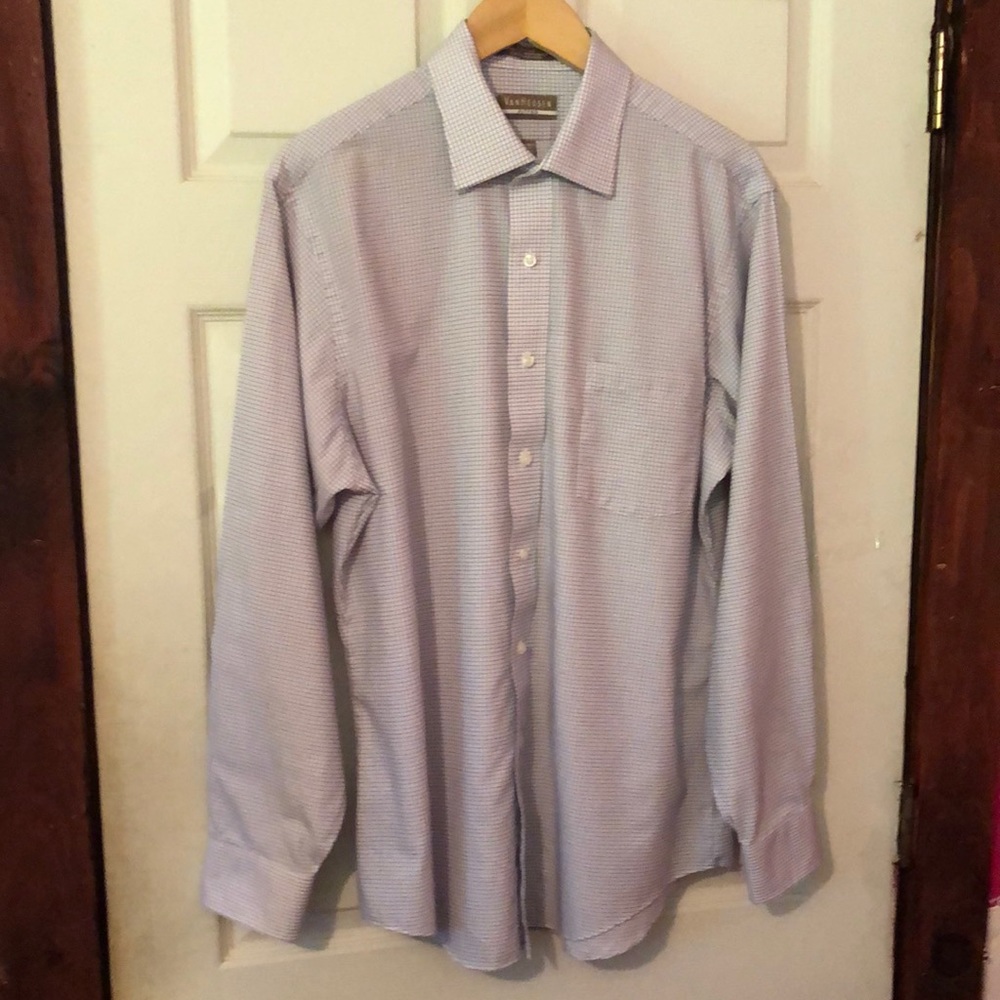 Van Heusen Multicolored Graph Plaid Button Down Shirt Mens Large L 16.5 34/35